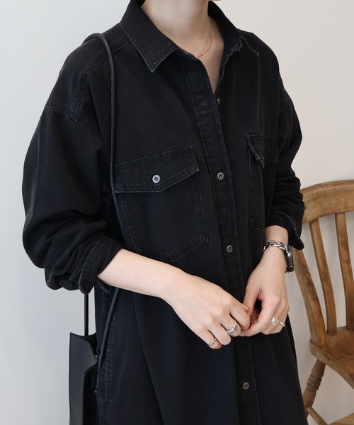 AMERICAN HOLIC(アメリカンホリック)の「デニムシャツワンピース(ワンピース・レディース・ブラック/インディゴブルー・M/L)」の6枚目の写真