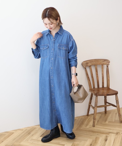 AMERICAN HOLIC(アメリカンホリック)の「デニムシャツワンピース(ワンピース・レディース・ブラック/インディゴブルー・M/L)」の11枚目の写真