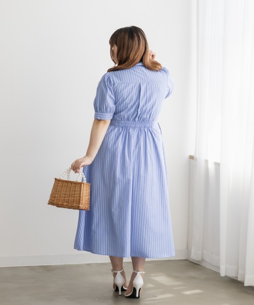 CLETTE（クレット）の「CLETTEオリジナルストライプ柄レースアップデザインシャツワンピース（ワンピース・レディース・サックスブルー/ブルー・LL/3L/4L）」の20枚目の写真