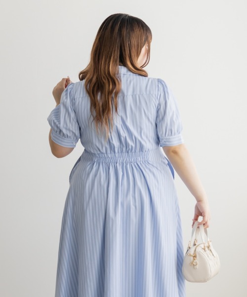 CLETTE（クレット）の「CLETTEオリジナルストライプ柄レースアップデザインシャツワンピース（ワンピース・レディース・サックスブルー/ブルー・LL/3L/4L）」の15枚目の写真