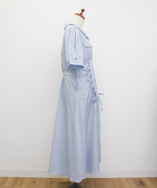 CLETTE（クレット）の「CLETTEオリジナルストライプ柄レースアップデザインシャツワンピース（ワンピース・レディース・サックスブルー/ブルー・LL/3L/4L）」の22枚目の写真
