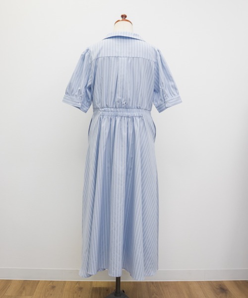 CLETTE（クレット）の「CLETTEオリジナルストライプ柄レースアップデザインシャツワンピース（ワンピース・レディース・サックスブルー/ブルー・LL/3L/4L）」の3枚目の写真