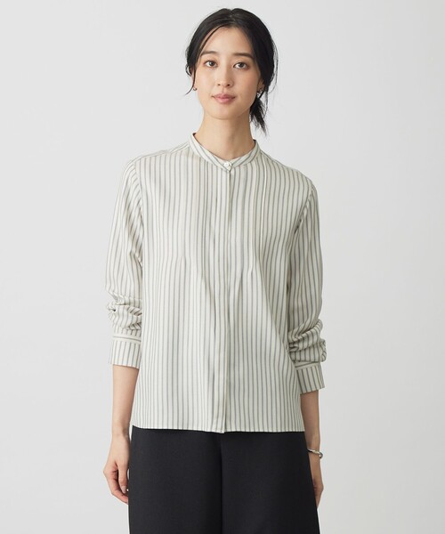 J.PRESS(ジェイプレス)の「サイロチェック ストライプ ブラウス(シャツ/ブラウス・レディース・ブルー系1/ブラウン系3/ネイビー系3・T15/T13)」の1枚目の写真
