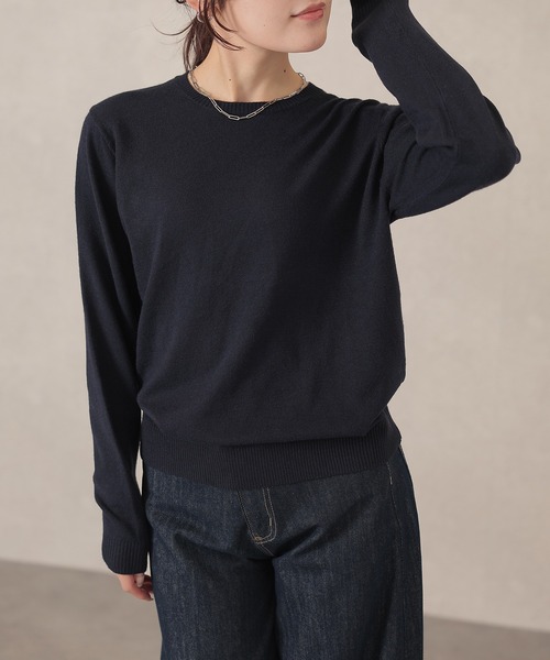 Lace Ladies(レースレディース)の「ソリッドカラー クルーネック 長袖 ニット プルオーバー(ニット/セーター・レディース・ネイビー/アイボリー/ブラック/グレー・FREE)」の4枚目の写真