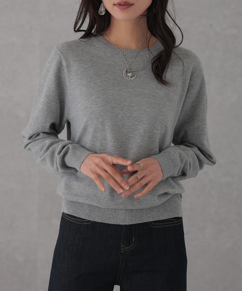 Lace Ladies(レースレディース)の「ソリッドカラー クルーネック 長袖 ニット プルオーバー(ニット/セーター・レディース・ネイビー/アイボリー/ブラック/グレー・FREE)」の3枚目の写真