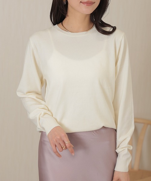 Lace Ladies(レースレディース)の「ソリッドカラー クルーネック 長袖 ニット プルオーバー(ニット/セーター・レディース・ネイビー/アイボリー/ブラック/グレー・FREE)」の2枚目の写真