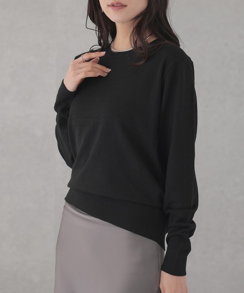 Lace Ladies(レースレディース)の「ソリッドカラー クルーネック 長袖 ニット プルオーバー(ニット/セーター・レディース・ネイビー/アイボリー/ブラック/グレー・FREE)」の1枚目の写真