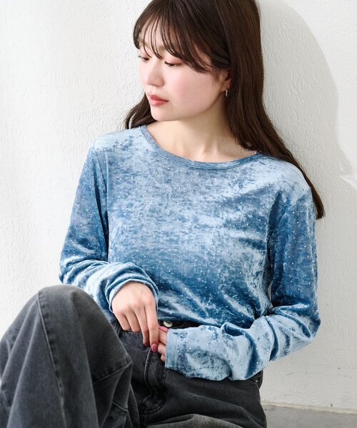 セール】【新色追加/7色展開】スタッズベロアプルオーバー（Tシャツ