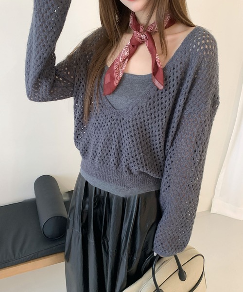 Lace Ladies(レースレディース)の「【2点セット】メッシュ編み インナー付き レイヤード ニット プルオーバー(ニット/セーター・レディース・アイボリー/ダークグレー/ブラウン/ライトグレー・FREE)」の21枚目の写真