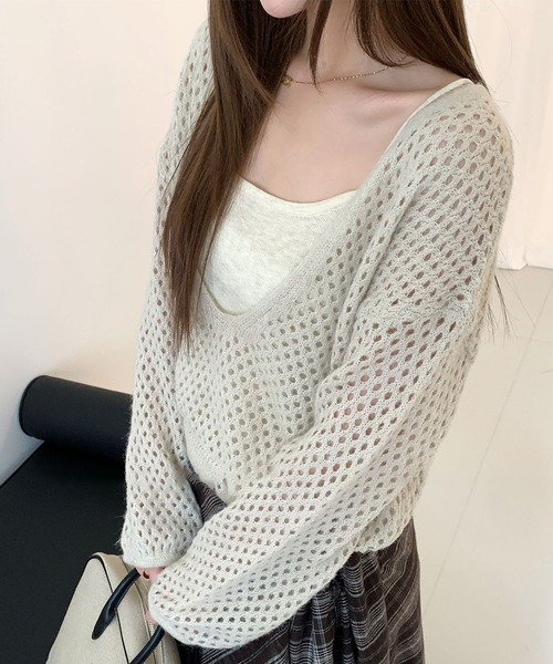 Lace Ladies(レースレディース)の「【2点セット】メッシュ編み インナー付き レイヤード ニット プルオーバー(ニット/セーター・レディース・アイボリー/ダークグレー/ブラウン/ライトグレー・FREE)」の18枚目の写真