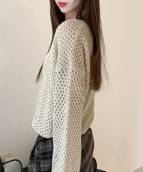 Lace Ladies(レースレディース)の「【2点セット】メッシュ編み インナー付き レイヤード ニット プルオーバー(ニット/セーター・レディース・アイボリー/ダークグレー/ブラウン/ライトグレー・FREE)」の16枚目の写真