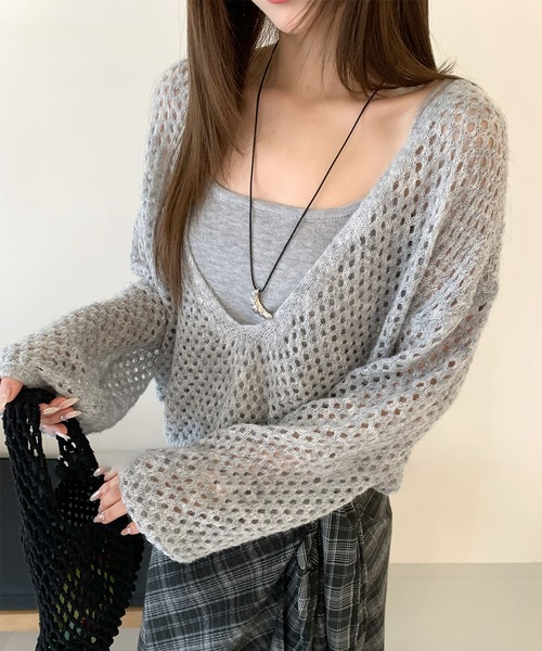 Lace Ladies(レースレディース)の「【2点セット】メッシュ編み インナー付き レイヤード ニット プルオーバー(ニット/セーター・レディース・アイボリー/ダークグレー/ブラウン/ライトグレー・FREE)」の13枚目の写真