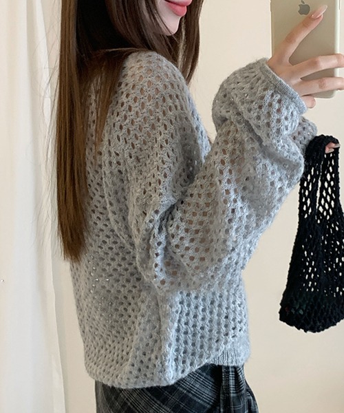 Lace Ladies(レースレディース)の「【2点セット】メッシュ編み インナー付き レイヤード ニット プルオーバー(ニット/セーター・レディース・アイボリー/ダークグレー/ブラウン/ライトグレー・FREE)」の11枚目の写真