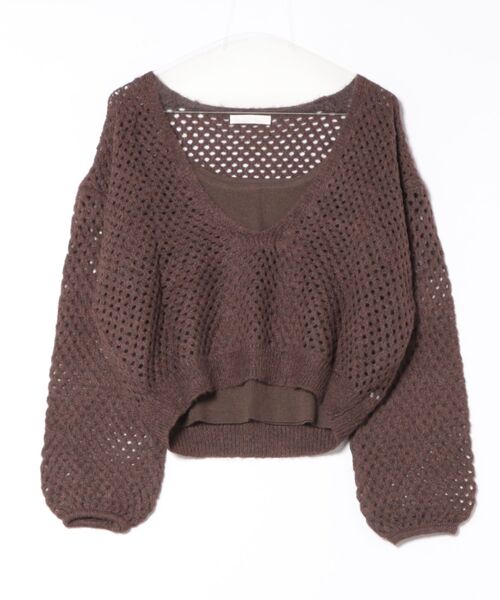 Lace Ladies(レースレディース)の「【2点セット】メッシュ編み インナー付き レイヤード ニット プルオーバー(ニット/セーター・レディース・アイボリー/ダークグレー/ブラウン/ライトグレー・FREE)」の9枚目の写真