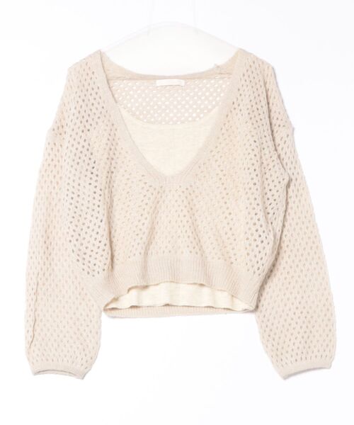 Lace Ladies(レースレディース)の「【2点セット】メッシュ編み インナー付き レイヤード ニット プルオーバー(ニット/セーター・レディース・アイボリー/ダークグレー/ブラウン/ライトグレー・FREE)」の7枚目の写真