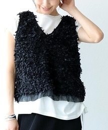 Jines（ジネス）の「ファンシーファブリック前後2WAYベスト（Tシャツ/カットソー）」