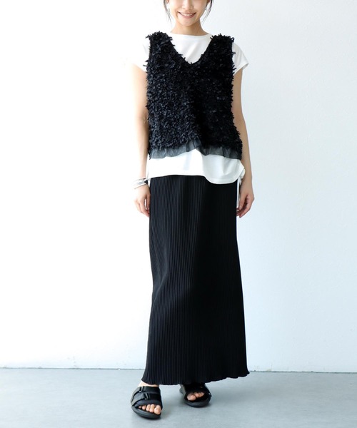 Jines(ジネス)の「ファンシーファブリック前後2WAYベスト(Tシャツ/カットソー・レディース・ブラック/ホワイト・38)」の16枚目の写真