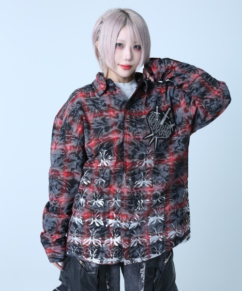 BACKSTAGE PASS(バックステージパス)の「ZERO PYRAMID(ゼロ ピラミッド)オーバーサイズ オンブレーチェックシャツ(シャツ/ブラウス・メンズ・レッド/グレー/ブルー・FREE)」の3枚目の写真