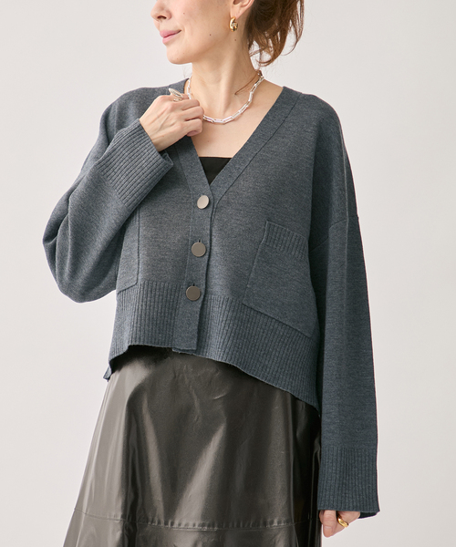 【美品】IENA✨Vネック カーディガン グレー ウール100 長袖 フリー wool knit Vneck カーディガン（カーディガン/ボレロ）｜VERMEIL par