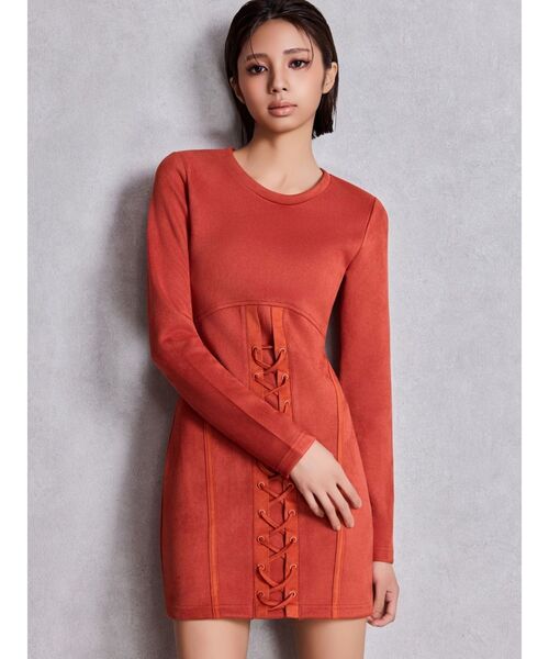 GYDA（ジェイダ）の「フロントレースアップタイトミニワンピース（ワンピース・レディース・オレンジ/アイボリー・FREE）」の12枚目の写真