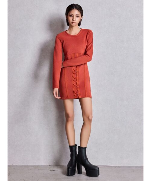 GYDA（ジェイダ）の「フロントレースアップタイトミニワンピース（ワンピース・レディース・オレンジ/アイボリー・FREE）」の14枚目の写真