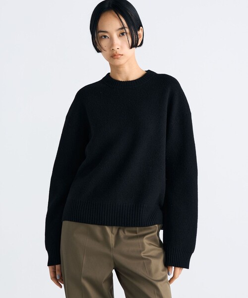 EDITION（エディション）の「フェルテッドウール クルーネックニット（ニット/セーター・レディース・ライトグレー/ブラック・FREE）」の4枚目の写真