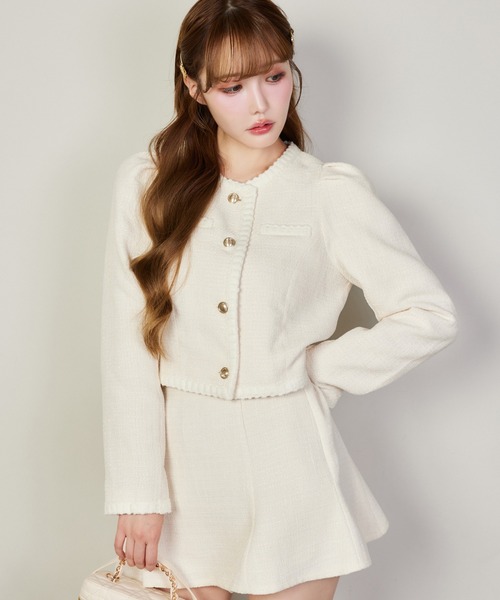 セール】ツイードジャケット（ノーカラージャケット）｜one after