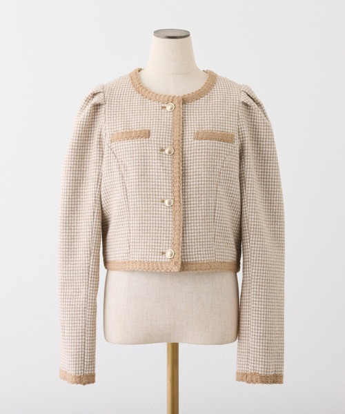 one after another NICE CLAUP（ワンアフターアナザーナイスクラップ）の「ツイードジャケット（ノーカラージャケット・レディース・ベージュ/ブラック/アイボリー・FREE）」の12枚目の写真