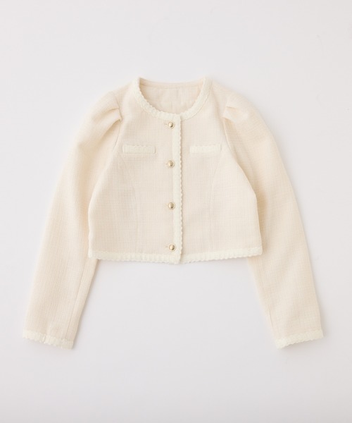 one after another NICE CLAUP（ワンアフターアナザーナイスクラップ）の「ツイードジャケット（ノーカラージャケット・レディース・ベージュ/ブラック/アイボリー・FREE）」の4枚目の写真