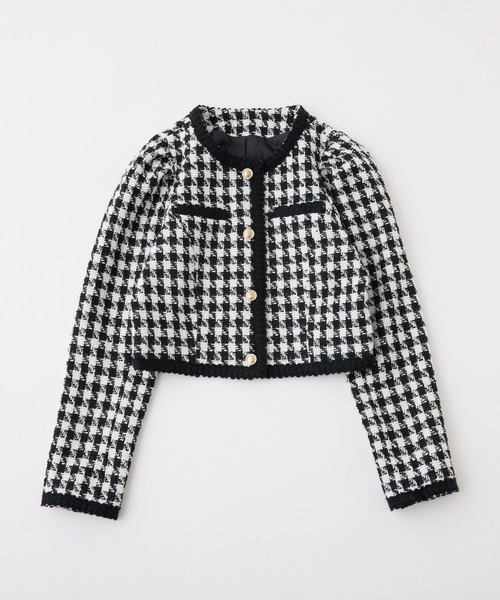 one after another NICE CLAUP（ワンアフターアナザーナイスクラップ）の「ツイードジャケット（ノーカラージャケット・レディース・ベージュ/ブラック/アイボリー・FREE）」の5枚目の写真