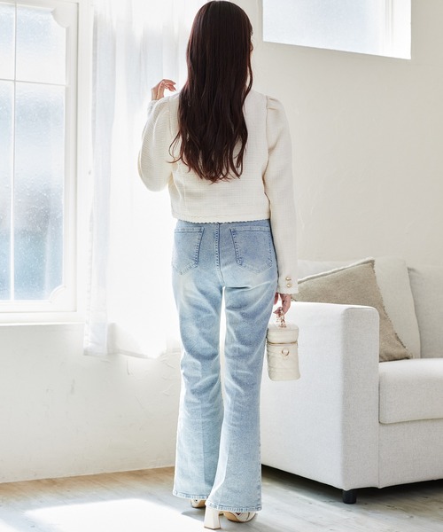 one after another NICE CLAUP（ワンアフターアナザーナイスクラップ）の「ツイードジャケット（ノーカラージャケット・レディース・ベージュ/ブラック/アイボリー・FREE）」の8枚目の写真