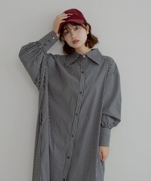 jumelle(ジュメロ)の【低身長~高身長】ストライプ柄パールシャツワンピース(シャツワンピース)