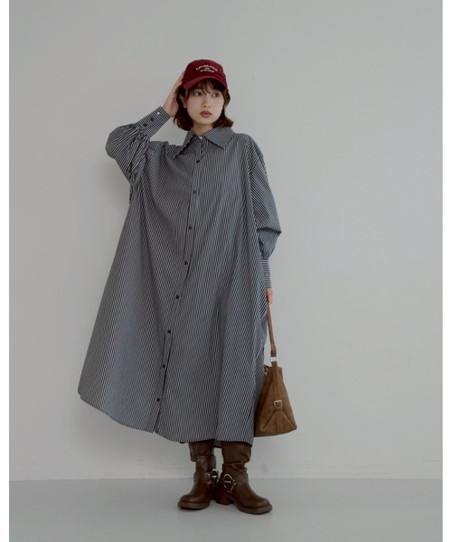JUMELLE（ジュメロ）の「【低身長~高身長】ストライプ柄パールシャツワンピース（シャツワンピース・レディース・ブラック・FREE）」の10枚目の写真