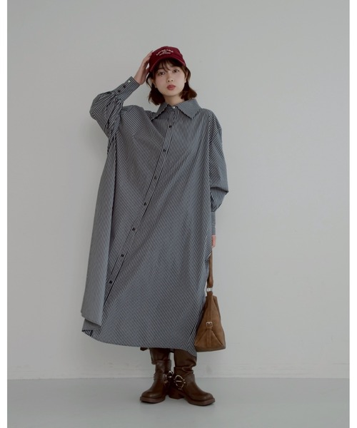 JUMELLE（ジュメロ）の「【低身長~高身長】ストライプ柄パールシャツワンピース（シャツワンピース・レディース・ブラック・FREE）」の11枚目の写真