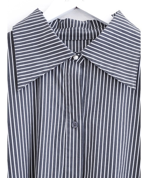 JUMELLE（ジュメロ）の「【低身長~高身長】ストライプ柄パールシャツワンピース（シャツワンピース・レディース・ブラック・FREE）」の12枚目の写真