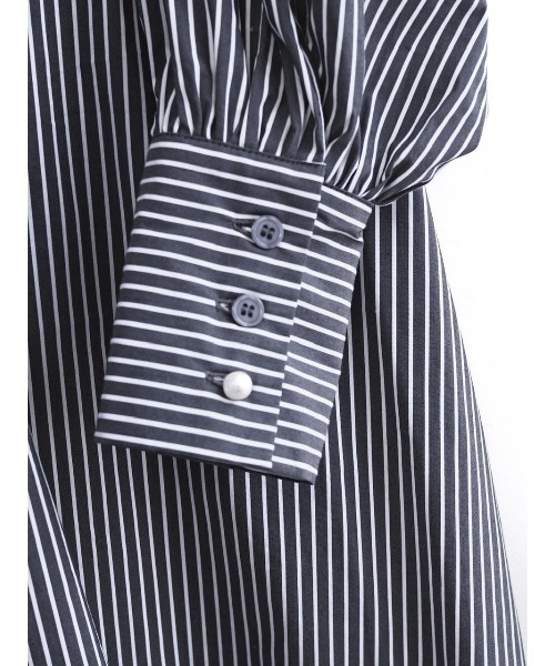 JUMELLE（ジュメロ）の「【低身長~高身長】ストライプ柄パールシャツワンピース（シャツワンピース・レディース・ブラック・FREE）」の13枚目の写真