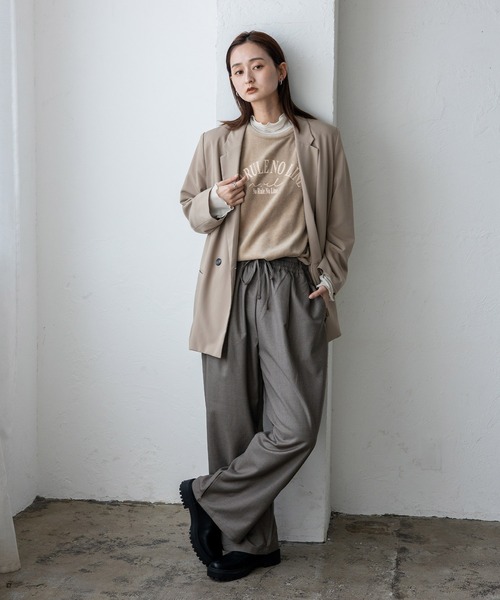No Rule No Line(ノール-ルノーライン)の「サイドラインワイドストレートパンツ(スラックス・レディース・グレー/アッシュブラウン/ブラック・FREE)」の14枚目の写真
