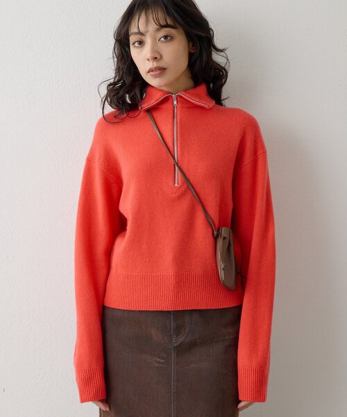 Whim Gazette（ウィムガゼット）の「W/Ca ZIPニットプルオーバー（ニット/セーター・レディース・グレイッシュベージュ/モカ/オレンジ・FREE）」の3枚目の写真