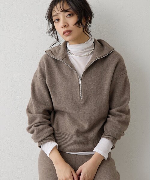 Whim Gazette（ウィムガゼット）の「W/Ca ZIPニットプルオーバー（ニット/セーター・レディース・グレイッシュベージュ/モカ/オレンジ・FREE）」の2枚目の写真