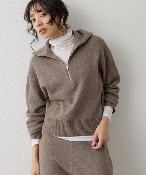 Whim Gazette（ウィムガゼット）の「W/Ca ZIPニットプルオーバー（ニット/セーター・レディース・グレイッシュベージュ/モカ/オレンジ・FREE）」の5枚目の写真