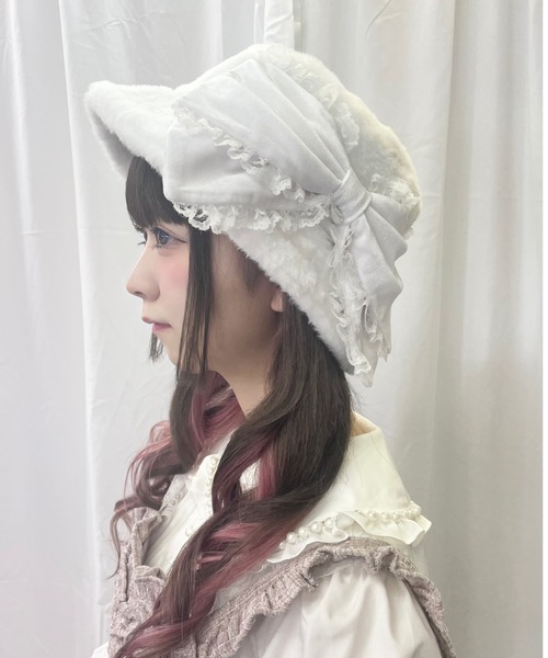 Ank Rouge（アンクルージュ）の「フワフワリボンバケハ（ハット・レディース・ホワイト/ブラック・FREE）」の2枚目の写真