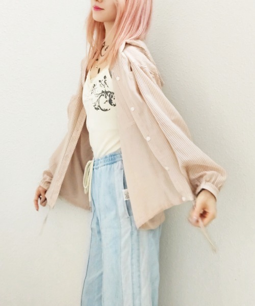 CRYSTAL BALL（クリスタルボール）の「シアーストライプフーディーブラウス（シャツ/ブラウス・レディース・ピンク/ホワイト/ブルー・FREE）」の14枚目の写真