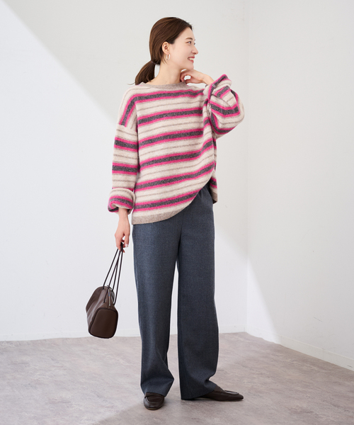 FRAMeWORK フレームワーク 畦ボーダーZIPUPプルオーバー FRAMeWORK（フレームワーク）の「畦ボーダーZIPUPプルオーバー（ニット