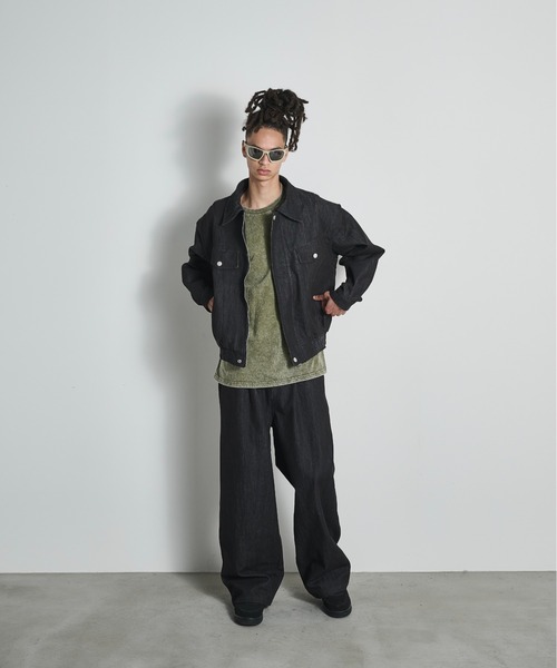 BLANK HOTEL(ブランクホテル)の「Belted Pleat Wide Denim Pants / ベルテッドタックワイドデニムパンツ(デニムパンツ・メンズ・ブラウン/ブラック・L/M/S)」の3枚目の写真