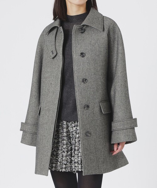 【LOVELESS】MENS グレーチェスターコート Safari12月号掲載】シンセティックレザーコンビ グレンチェック