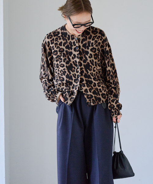 追加4 レオパード プリントクルーネックカーディガン（カーディガン