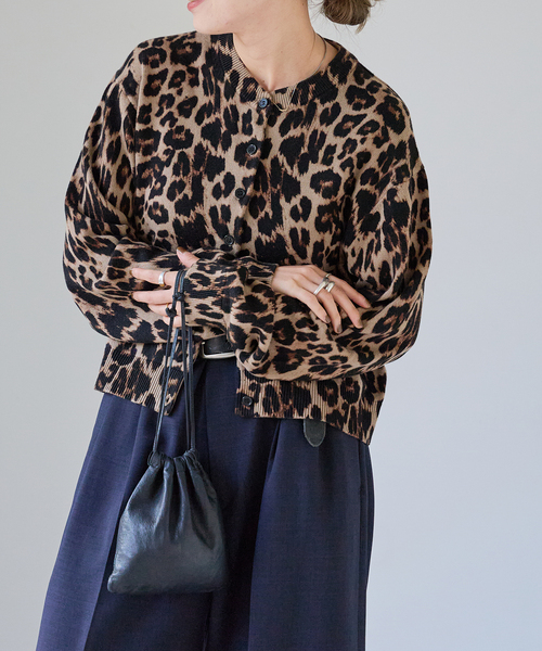 OUTDOOR PRODUCTS レオパードプリントカーディガン 追加4 レオパード プリントクルーネックカーディガン（カーディガン