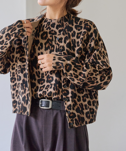 追加4 レオパード プリントクルーネックカーディガン（カーディガン