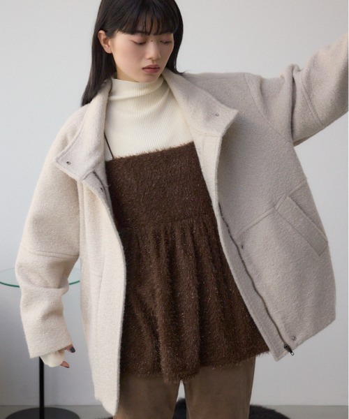 AZUL by moussy（アズールバイマウジー）の「ブークレスタンドコート（ブルゾン・レディース・アイボリー/杢グレー/ライトブルー・MEDIUM/SMALL）」の2枚目の写真