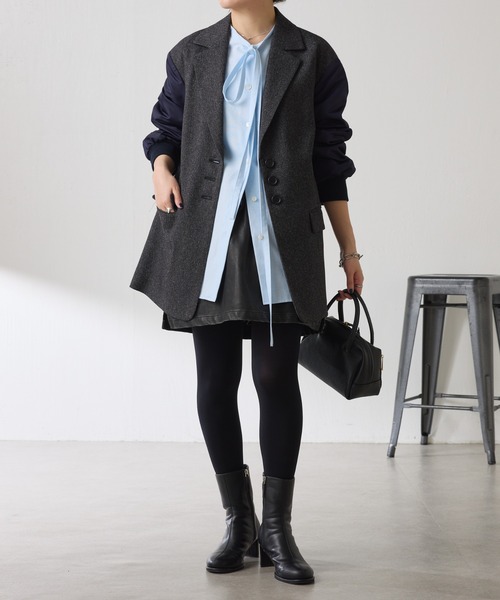 COLLAGE GALLARDAGALANTE（コラージュガリャルダガランテ）の「ナローボウタイオーバーシャツ（シャツ/ブラウス・レディース・イエロー/ブルー・FREE）」の9枚目の写真